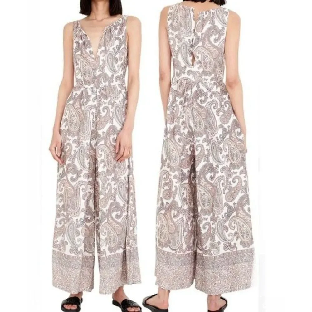 Bardot Paisley Sleeveless Wide Leg Linen Jumpsuit Medium